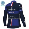 Wielershirt 2023 Groupama FDJ Lange Mouw Winter Thermal Fleece Zwart Blauw
